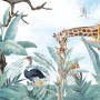 Kids Safari Animals with Fresh Tropical Leaves Wallpaper Mural