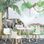 Kids Tropical Forest with Cute Safari Animals Wallpaper Mural