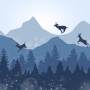 Monochrome Dark Blue Snowy Forest with Horned Deer Silhouette for Kids Nursery Wallpaper Mural