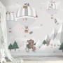 Cute Animals Playing Skate on the Snowy Mountain with Hot Air Balloon Wallpaper Mural