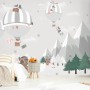 Cute Animals Playing Skate on the Snowy Mountain with Hot Air Balloon Wallpaper Mural