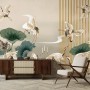 Chinese Crane Birds with Lotus Florals Wallpaper Mural
