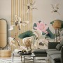 Chinese Crane Birds with Lotus Florals Wallpaper Mural