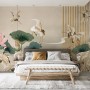 Chinese Crane Birds with Lotus Florals Wallpaper Mural
