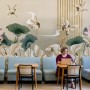 Chinese Crane Birds with Lotus Florals Wallpaper Mural