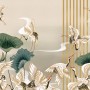 Chinese Crane Birds with Lotus Florals Wallpaper Mural