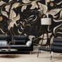Dark Crane Birds and Brown Retro Florals Wallpaper Mural