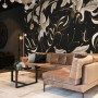 Dark Crane Birds and Brown Retro Florals Wallpaper Mural