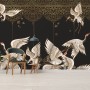 Asian Crane Birds and Gold Style Ornaments Wallpaper Mural
