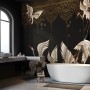 Asian Crane Birds and Gold Style Ornaments Wallpaper Mural