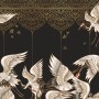 Asian Crane Birds and Gold Style Ornaments Wallpaper Mural