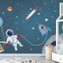 Watercolor Space with Astronaut and Meteor Wallpaper Mural
