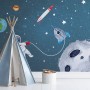 Watercolor Space with Astronaut and Meteor Wallpaper Mural