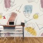 Artist Face Line Art with Colorful Abstract Brush Wallpaper Mural