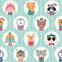 Kids Cute Winter Animals Pattern with Lines Wallpaper Mural
