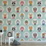 Kids Cute Winter Animals Pattern with Lines Wallpaper Mural