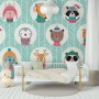 Kids Cute Winter Animals Pattern with Lines Wallpaper Mural