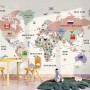 Kids Colorful World Map with Flags Map Wallpaper Mural