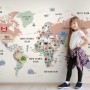 Kids Colorful World Map with Flags Map Wallpaper Mural