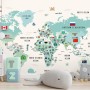 Kids Colorful World Map with Flags Map Wallpaper Mural