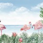 Tropical Landscape with Flamingos Wallpaper Mural