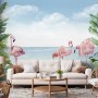 Tropical Landscape with Flamingos Wallpaper Mural