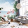 Tropical Landscape with Flamingos Wallpaper Mural