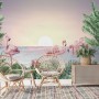 Tropical Landscape with Flamingos Wallpaper Mural