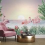 Tropical Landscape with Flamingos Wallpaper Mural