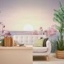 Tropical Landscape with Flamingos Wallpaper Mural