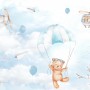 Cute Bear Flying with Paper Planes Wallpaper Mural