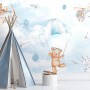 Cute Bear Flying with Paper Planes Wallpaper Mural