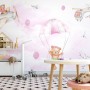 Cute Bear Flying with Paper Planes Wallpaper Mural