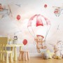 Cute Bear Flying with Paper Planes Wallpaper Mural