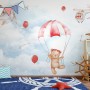 Cute Bear Flying with Paper Planes Wallpaper Mural