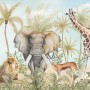 Watercolor Safari Animals in Forest Wallpaper Mural