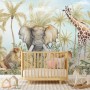 Watercolor Safari Animals in Forest Wallpaper Mural