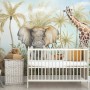 Watercolor Safari Animals in Forest Wallpaper Mural