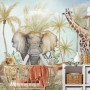 Watercolor Safari Animals in Forest Wallpaper Mural
