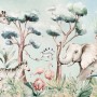 Kids Nursery Safari Animals and Flamingo in the Forest Wallpaper Mural