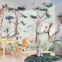 Kids Nursery Safari Animals and Flamingo in the Forest Wallpaper Mural