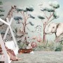 Kids Nursery Safari Animals and Flamingo in the Forest Wallpaper Mural