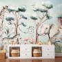 Kids Nursery Safari Animals and Flamingo in the Forest Wallpaper Mural
