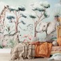 Kids Nursery Safari Animals and Flamingo in the Forest Wallpaper Mural