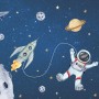 Kids Watercolor Space with Spaceship and Astronaut Wallpaper Mural