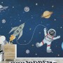 Kids Watercolor Space with Spaceship and Astronaut Wallpaper Mural