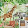 Kids Safari Watercolor Tropical  Forest Jungle Animals Wallpaper Mural