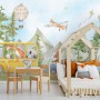 Kids Cute Watercolor Animals in the Bus Wallpaper Mural