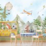 Kids Cute Watercolor Animals in the Bus Wallpaper Mural