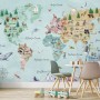 Kids Watercolor World Map Wallpaper Mural